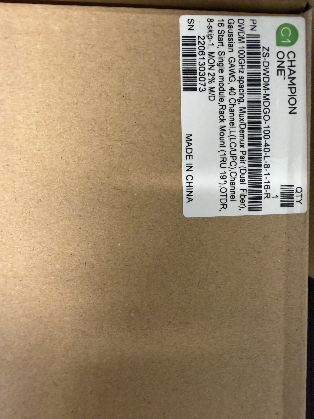 Champion One ZS-DWDM-MDGO-100-40-L-8-1-16-R. Rack Mount DWDM MUX/Demux C16 Start