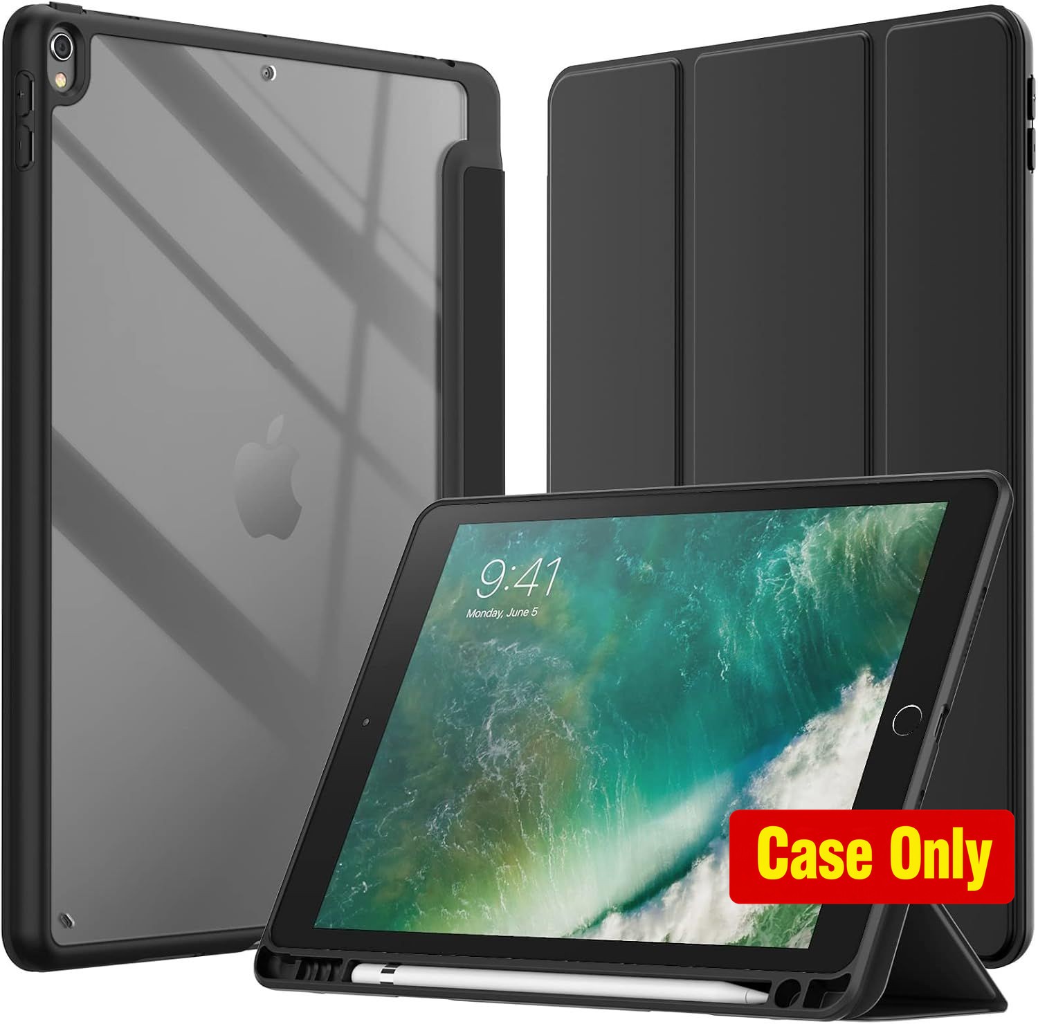 Slim Stand Case for 10.5-Inch iPad Pro & Air 3, Clear Transparent Back, Pencil H