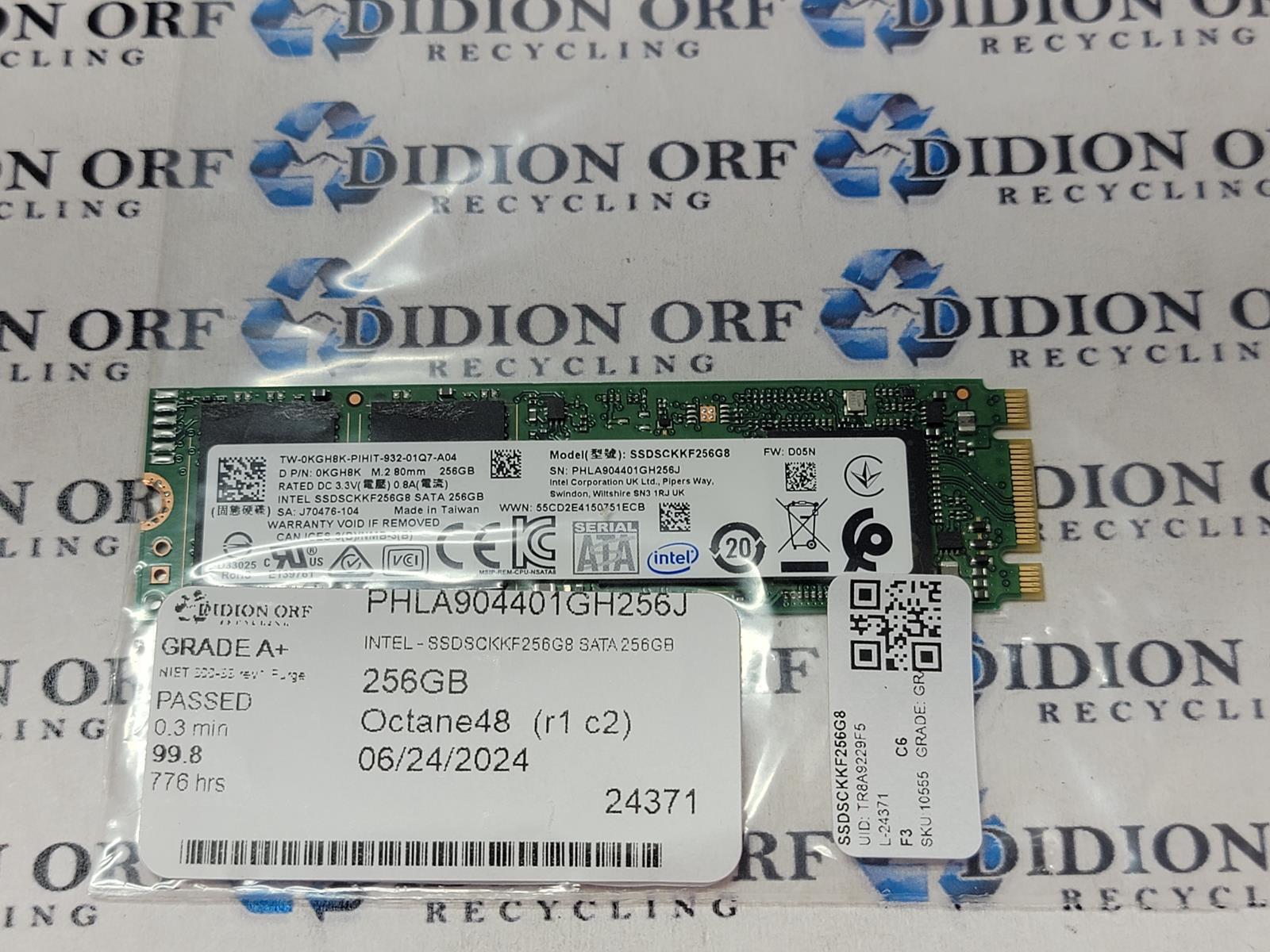 INTEL 256GB M.2 SATA SSD SSDSCKKF256G8, Grade A+, SKU 10555