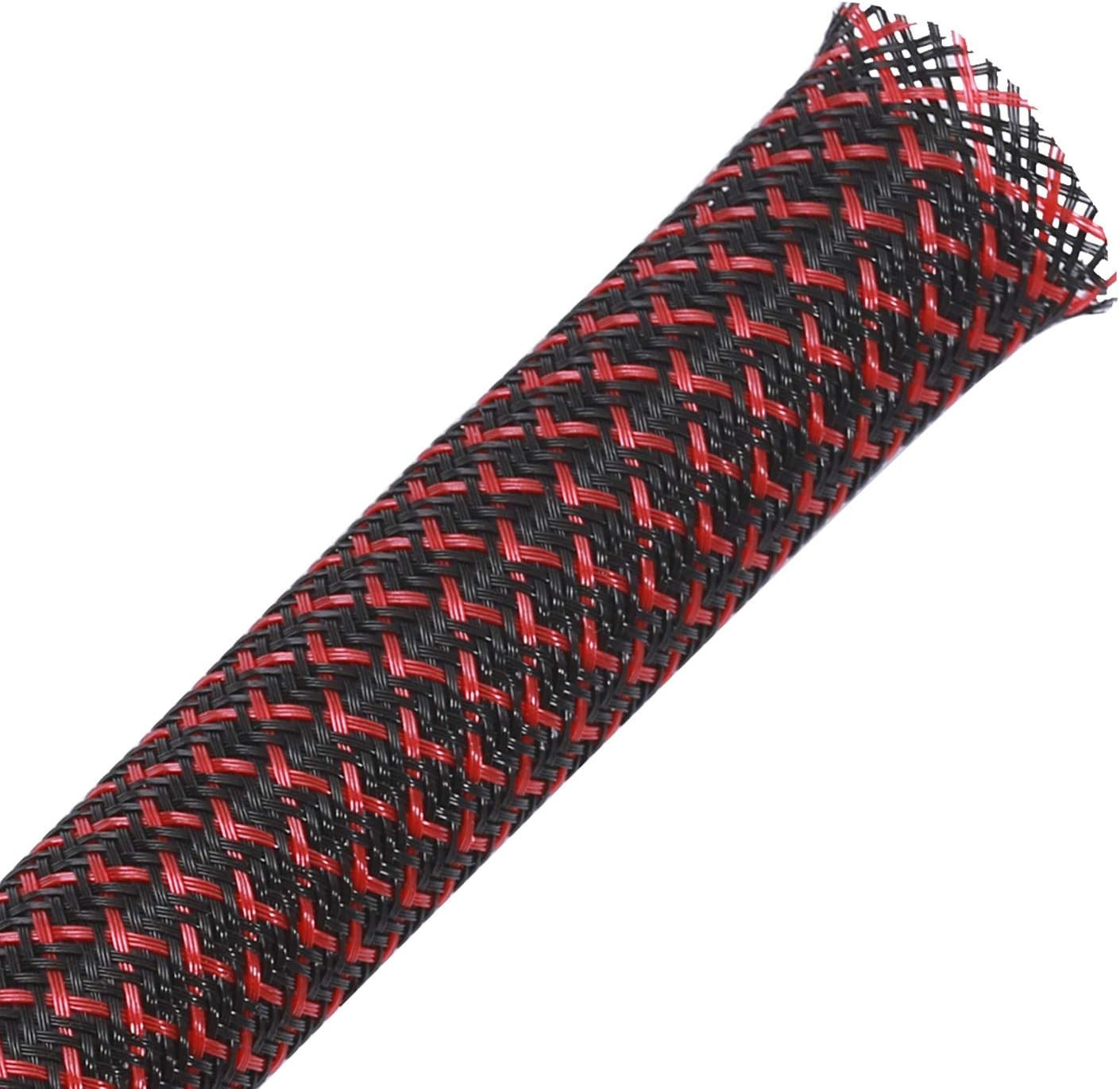 25Ft - 3/4 Inch PET Expandable Braided Sleeving – Blackred –  Braided