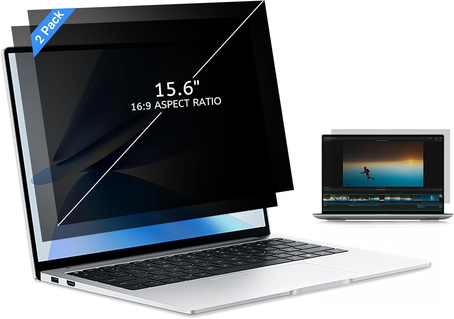 15.6 Inch Anti-Spy Laptop Privacy Screen Filter, UV Blocking, Anti-Glare - 2 Pac