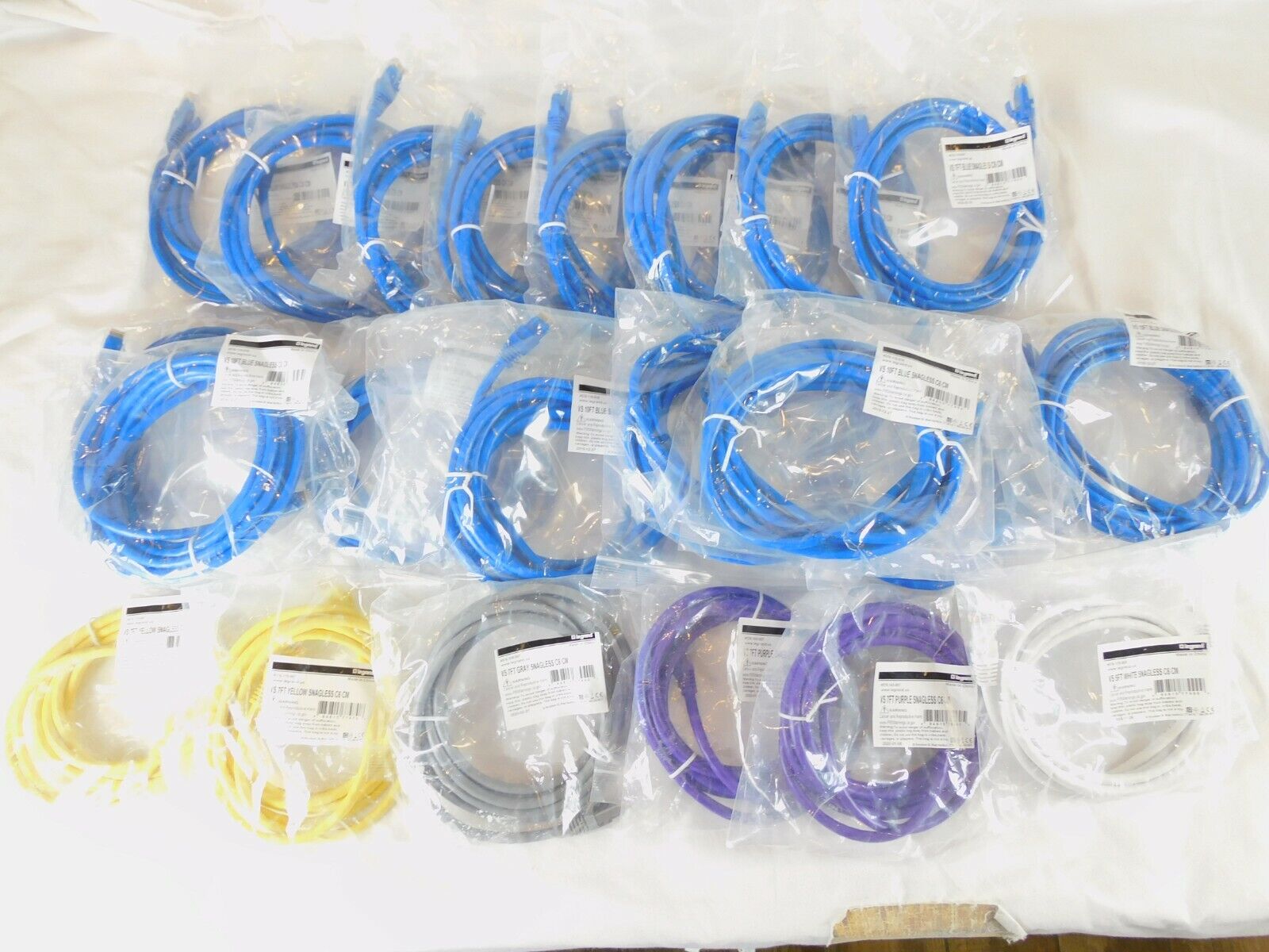 Legrand Q-Series Patch Cords, CAT6 Booted, Blue White Yellow Purple - LOT OF 21