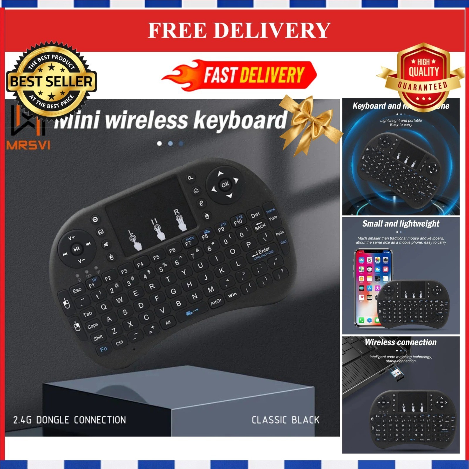 MRSVI I8 2.4G Mini Wireless Keyboard Air Mouse Remote Touchpad for Android TV PC