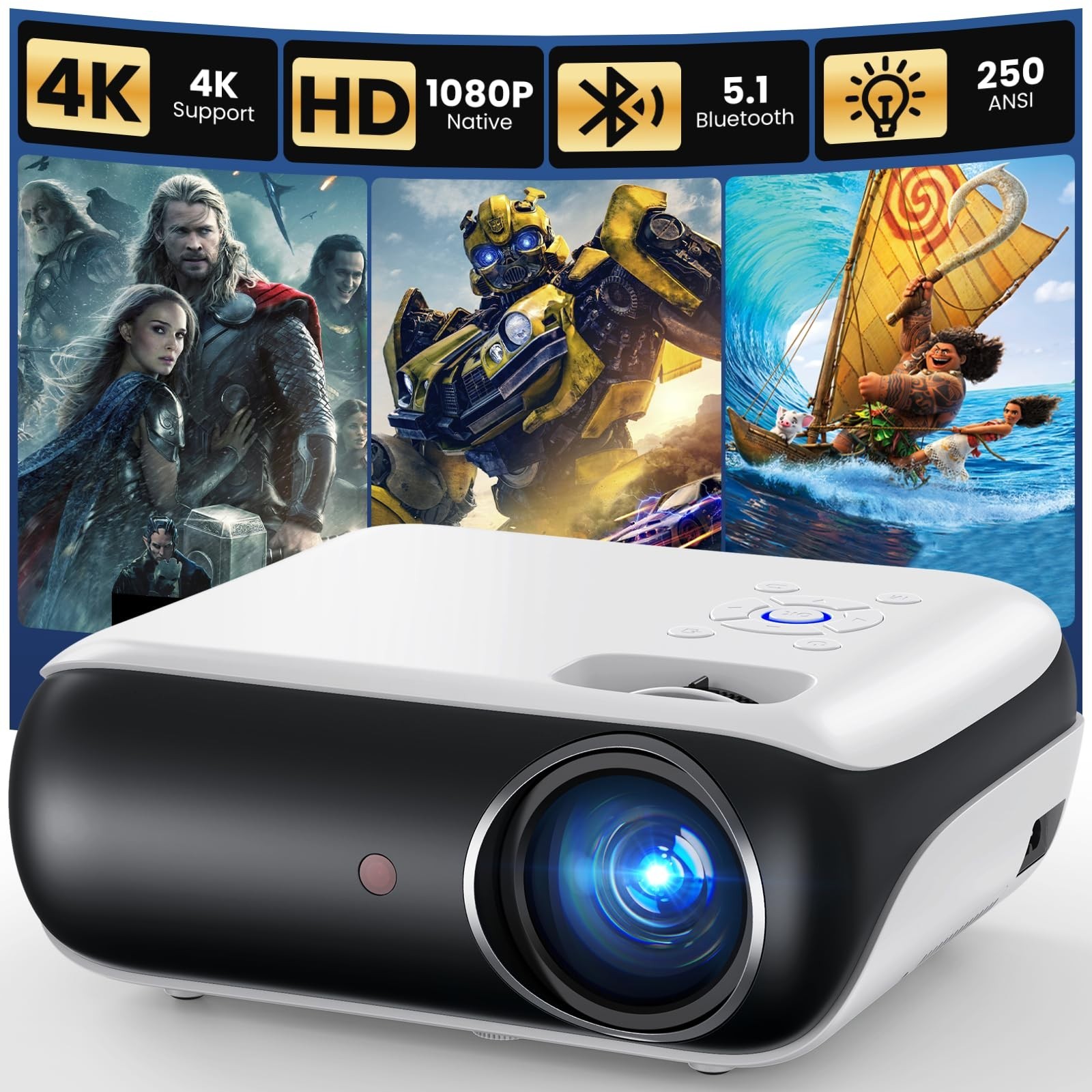 HAPPRUN H1 Native 1080P Projector Bluetooth 5.1 Full HD Mini Projector