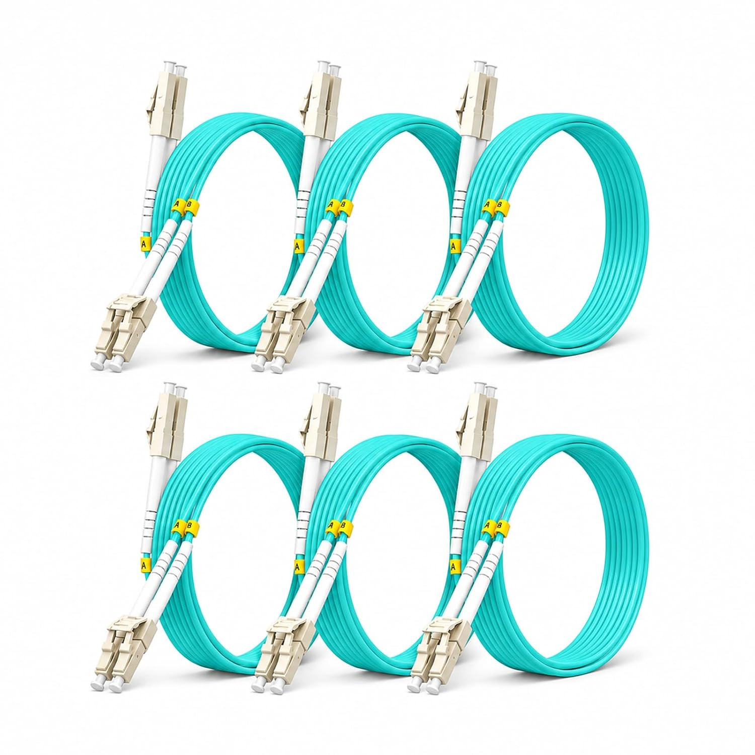 OM3 LC to LC Fiber Optic Patch Cable Duplex 20M 66Ft, 6 Pack