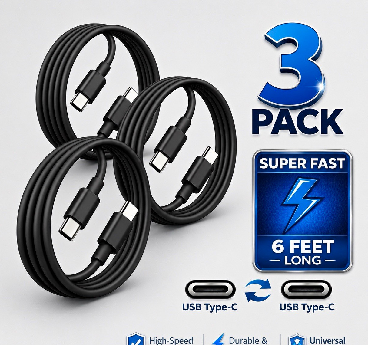 3 Pack 6FT USB-C Charger Cable Fast Charge For Samsung Galaxy S26 S25 S24 S23