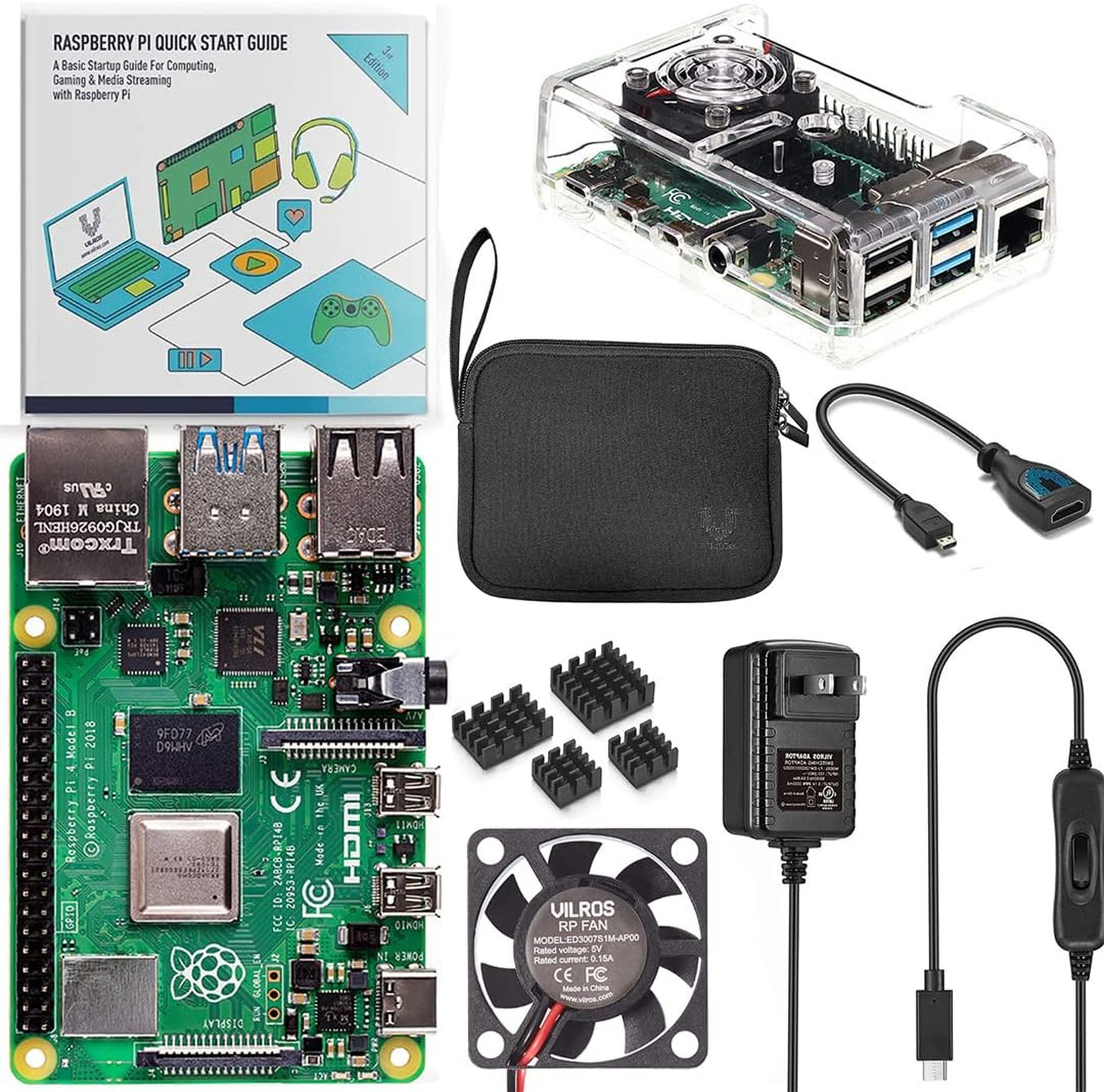Raspberry Pi 4 Starter Kit with Fan Cooled ABS Case 4GB Includes Accessories and