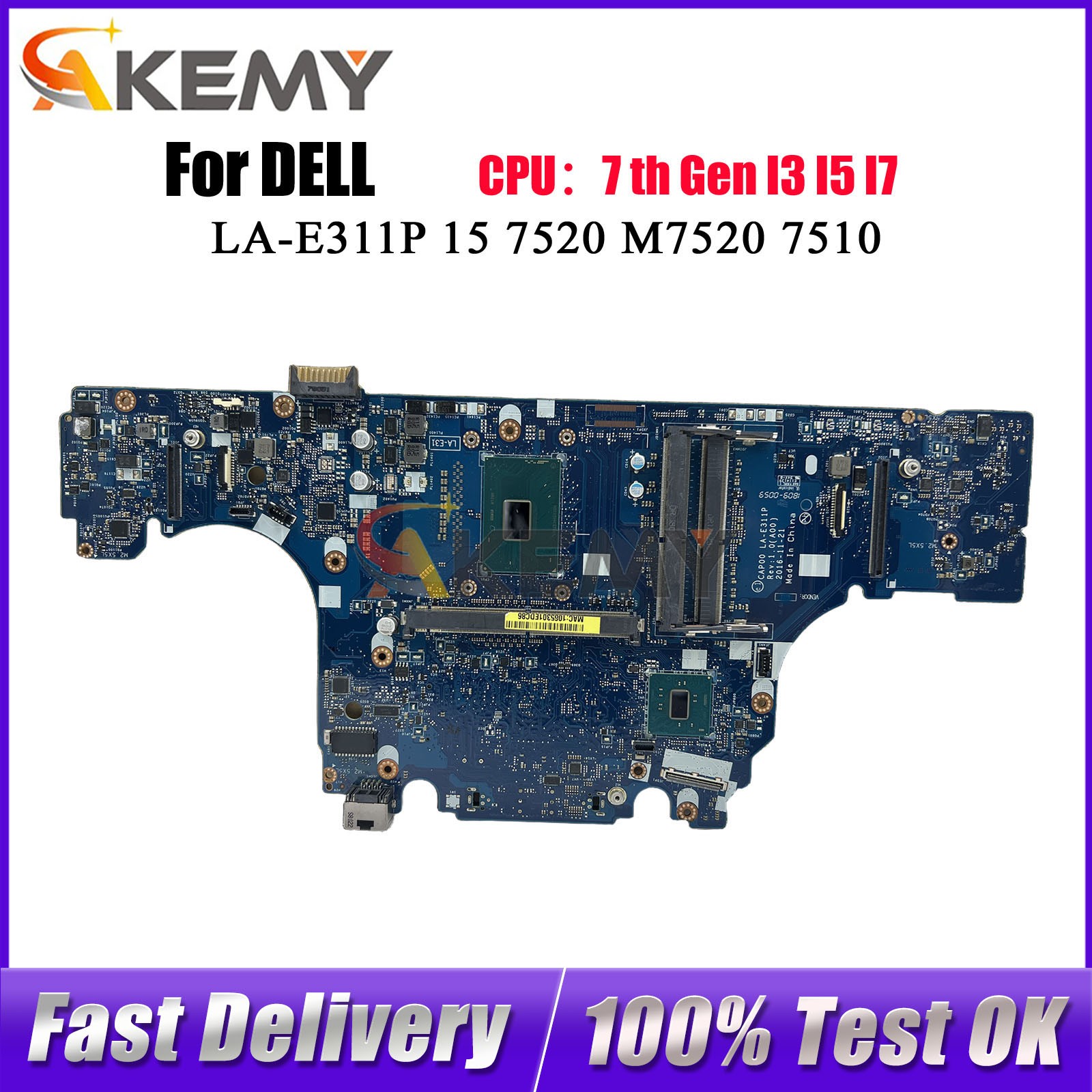 For Dell Precision 7520 M7520 LA-E311P Mainboard With i5 i7 CPU 0H91VT 0W513H