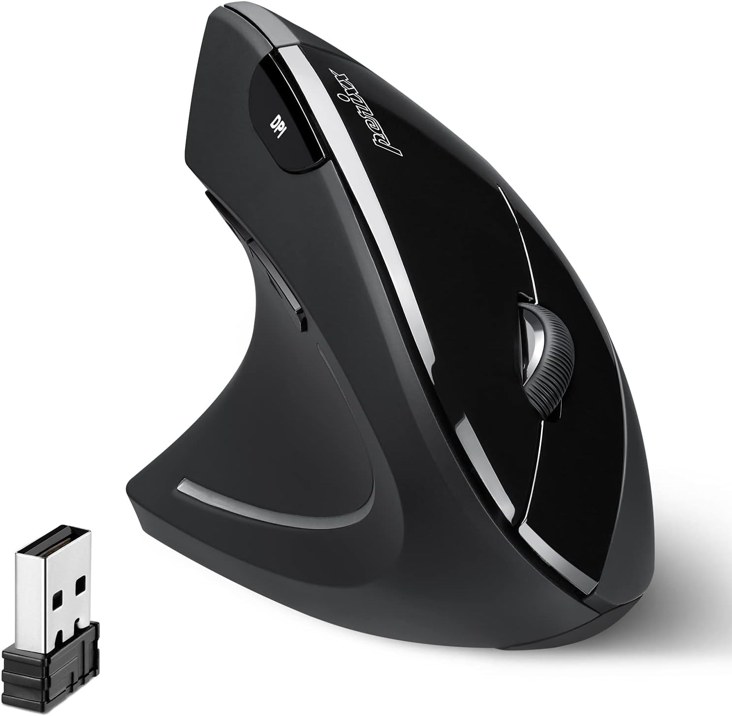 PERIMICE-713L, Wireless Ergonomic Left Handed Vertical Mouse, 6 Buttons Design,