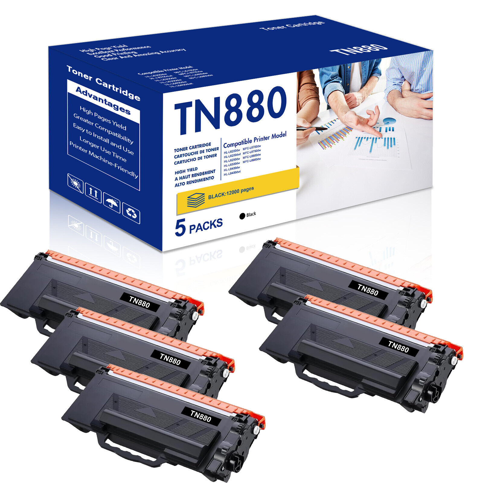 5PK TN-880 Toner Compatible With Brother TN880 HL-L6300DW MFC-L6700DW Printer