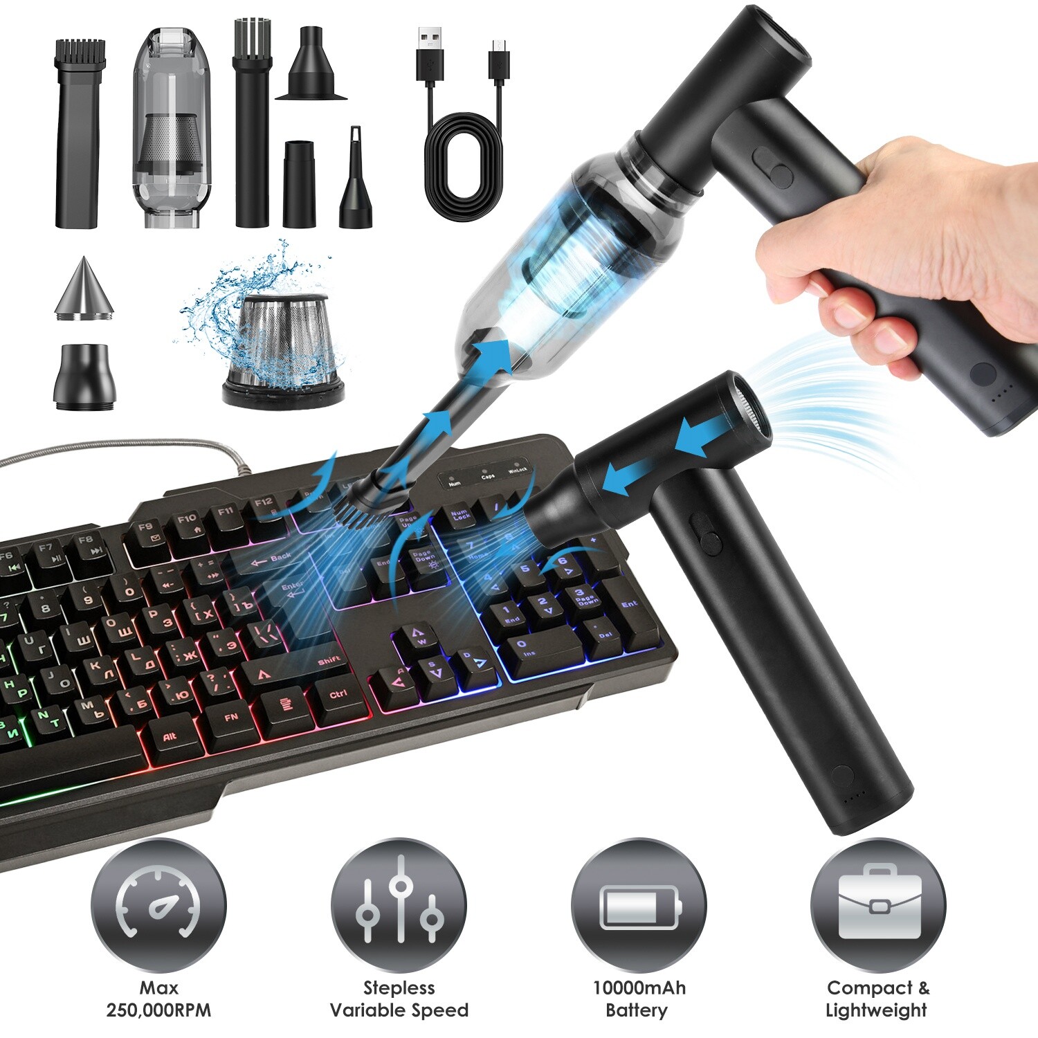 250000RPM Air Duster Motor Stepless Variable Speed Portable Air Vacuum Cleaner