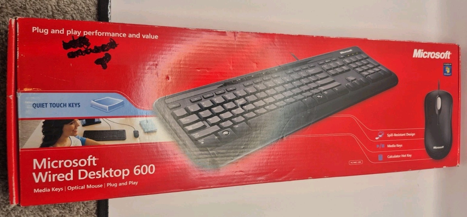Microsoft Wired Desktop 600 Keyboard & Mouse Set Black APB-00001 Open Box