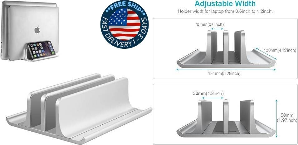 Soporte vertical ajustable para computadora portátil con doble ranura.nuevo.2024