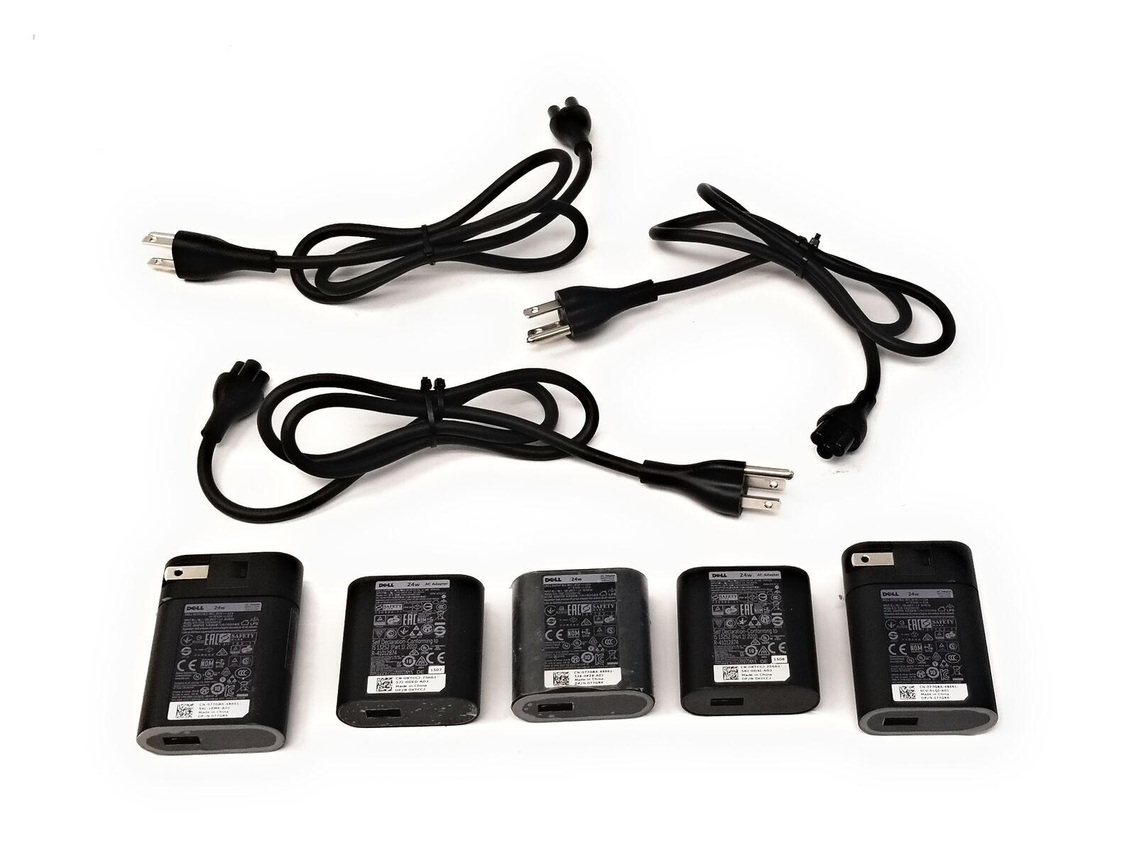 Lot of 5 OEM Dell Venue 11 Pro 24W 19.5V 1.2A Tablet Chargers USB Power Adapters