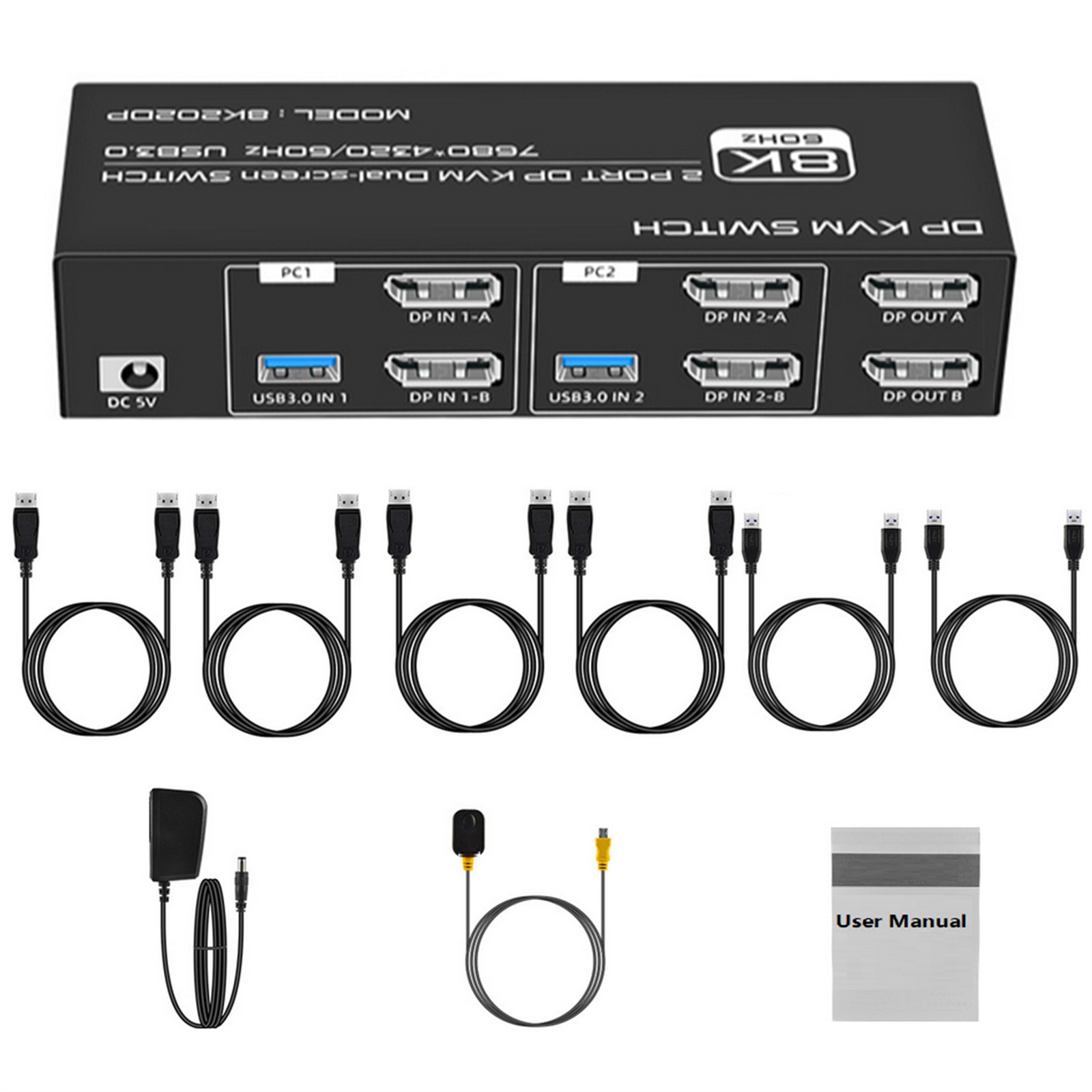 2x2 DP KVM Switch 4K 120Hz 8K USB3.0 KVM Switcher For 2 Computers 2 Monitors