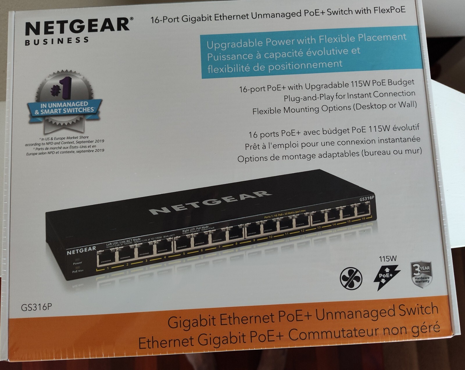 Netgear 16 Port Gig Unmanaged PoE GS316P-100NAS UPC 606449146868 - Networking...