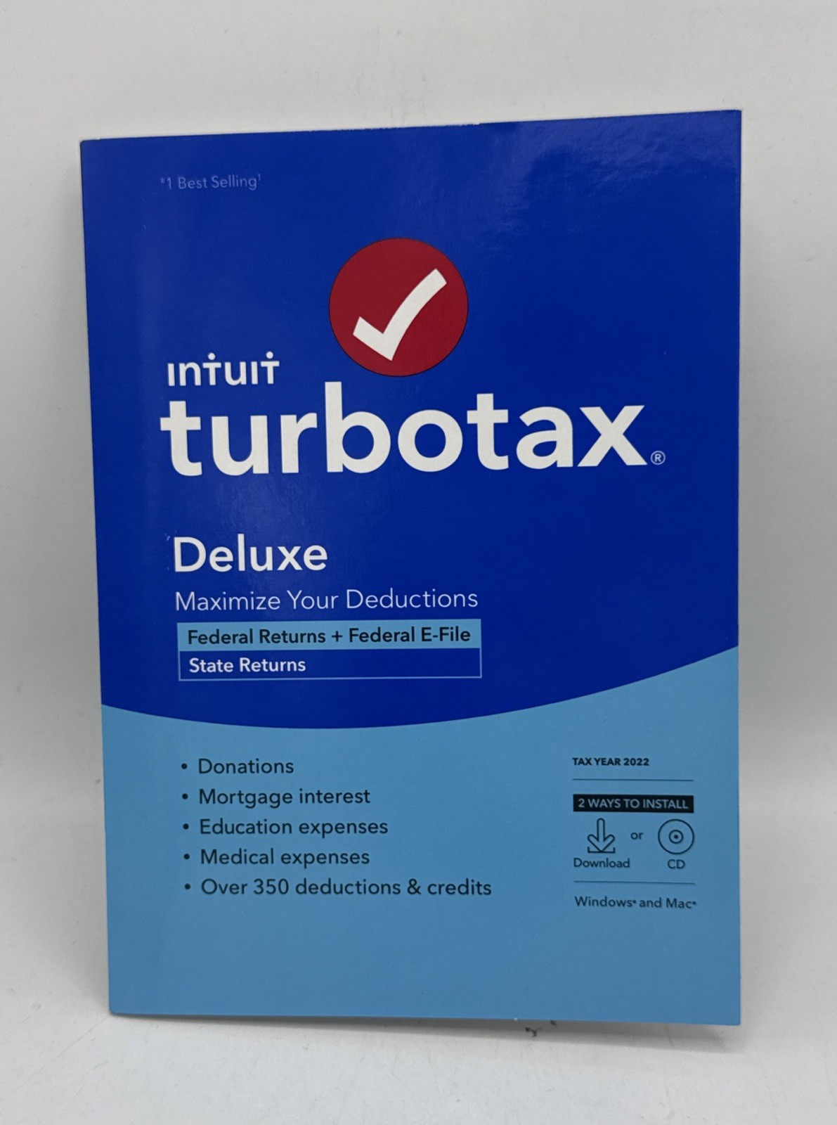 Turbotax Deluxe 2022 Federal Returns E-File + State Physical CD w license PC/MAC