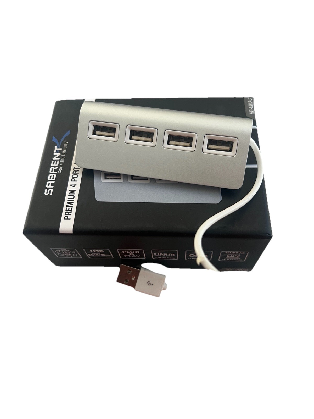 SABRENT Premium 4 Port Aluminum USB 2.0 Hub Silver/White HB-UMAC