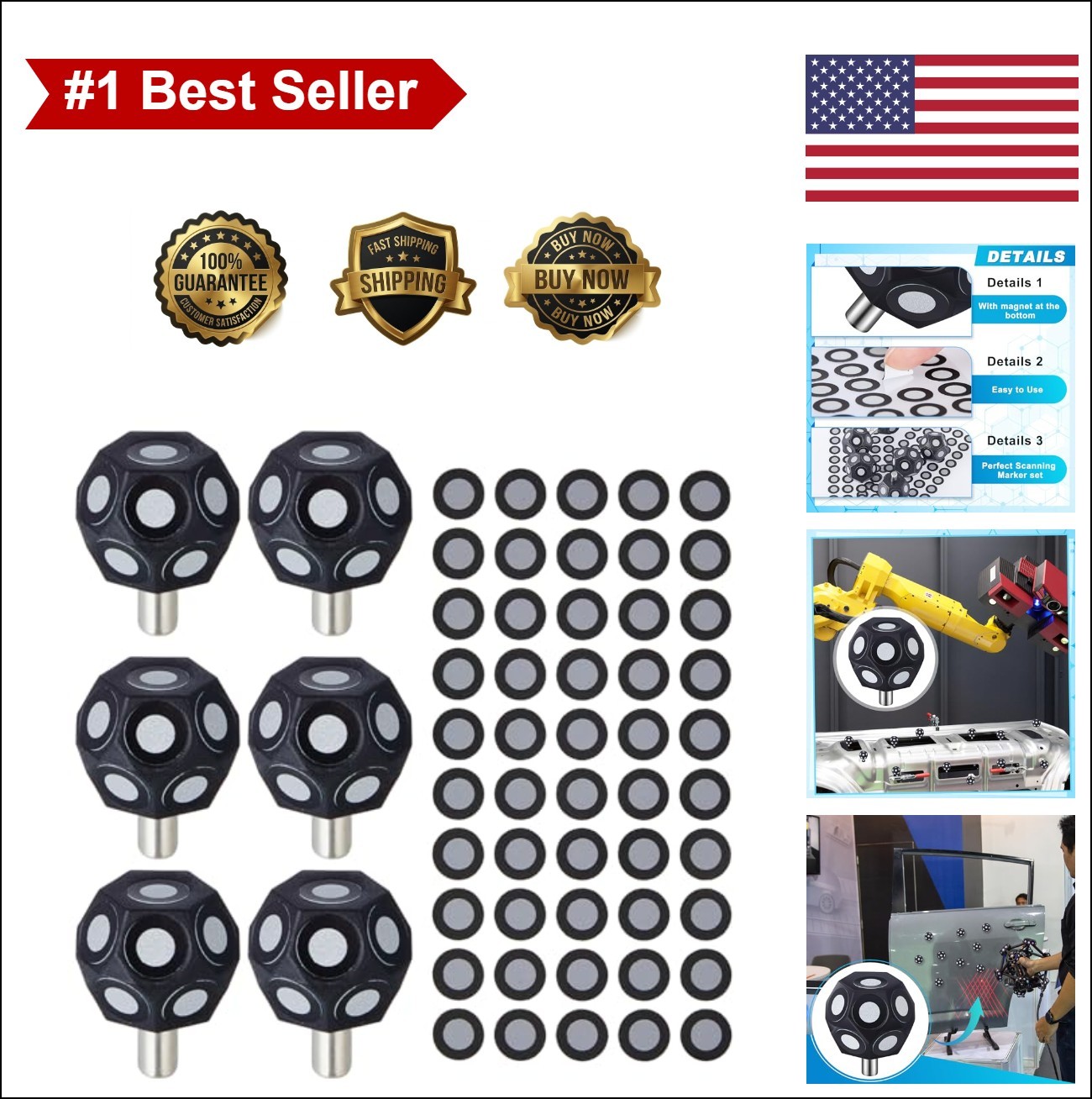 6pcs Magnetic 3D Scanning Markers 100 Point Reflective Dots 6mm Multi-Angle for