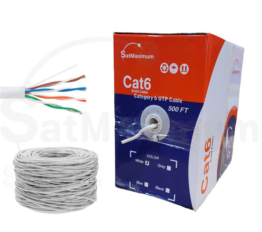 CAT6 UTP 500ft White  Network Cable 23AWG CCA Bulk Solid Wire Pull Box