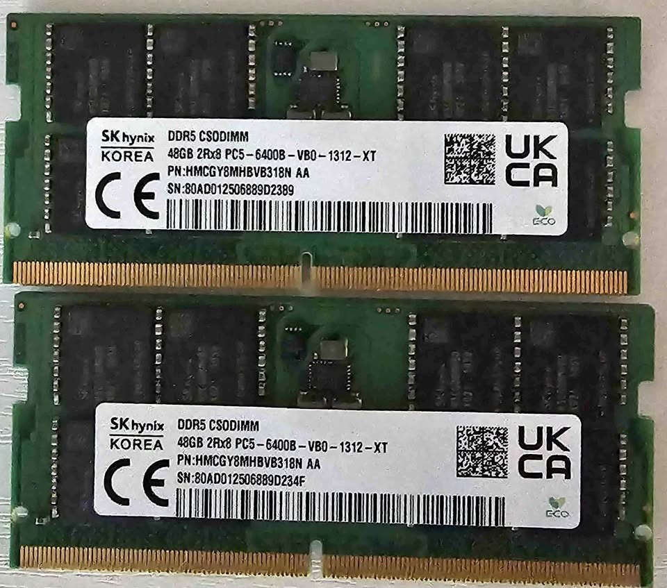 SKhynix 96GB (2x48GB) DDR5-6400 CSODIMM RAM - HMCGY8MHBVB318N