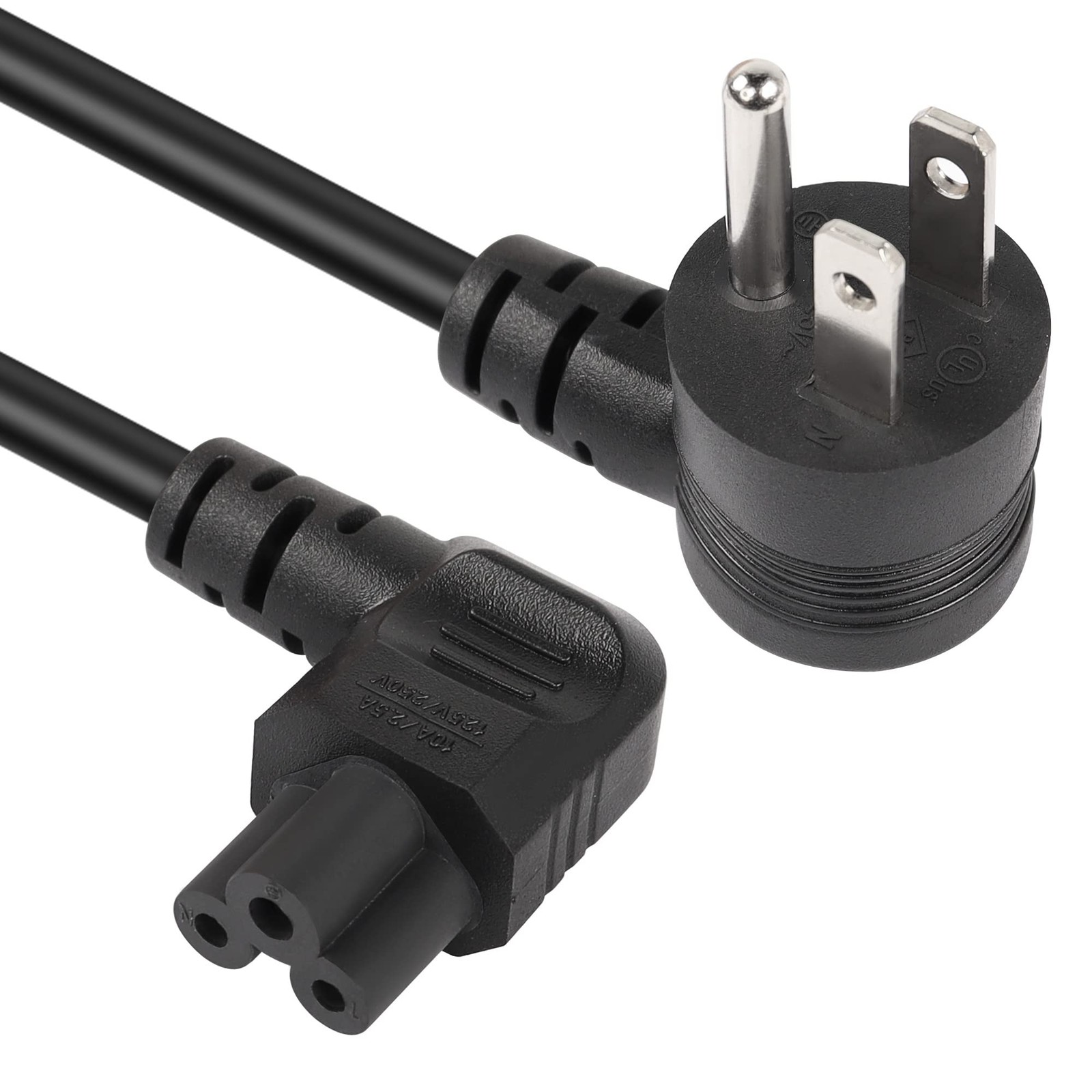 GELRHONR 90 Degree C5 Power Cord Black Right Angle 4.9Ft