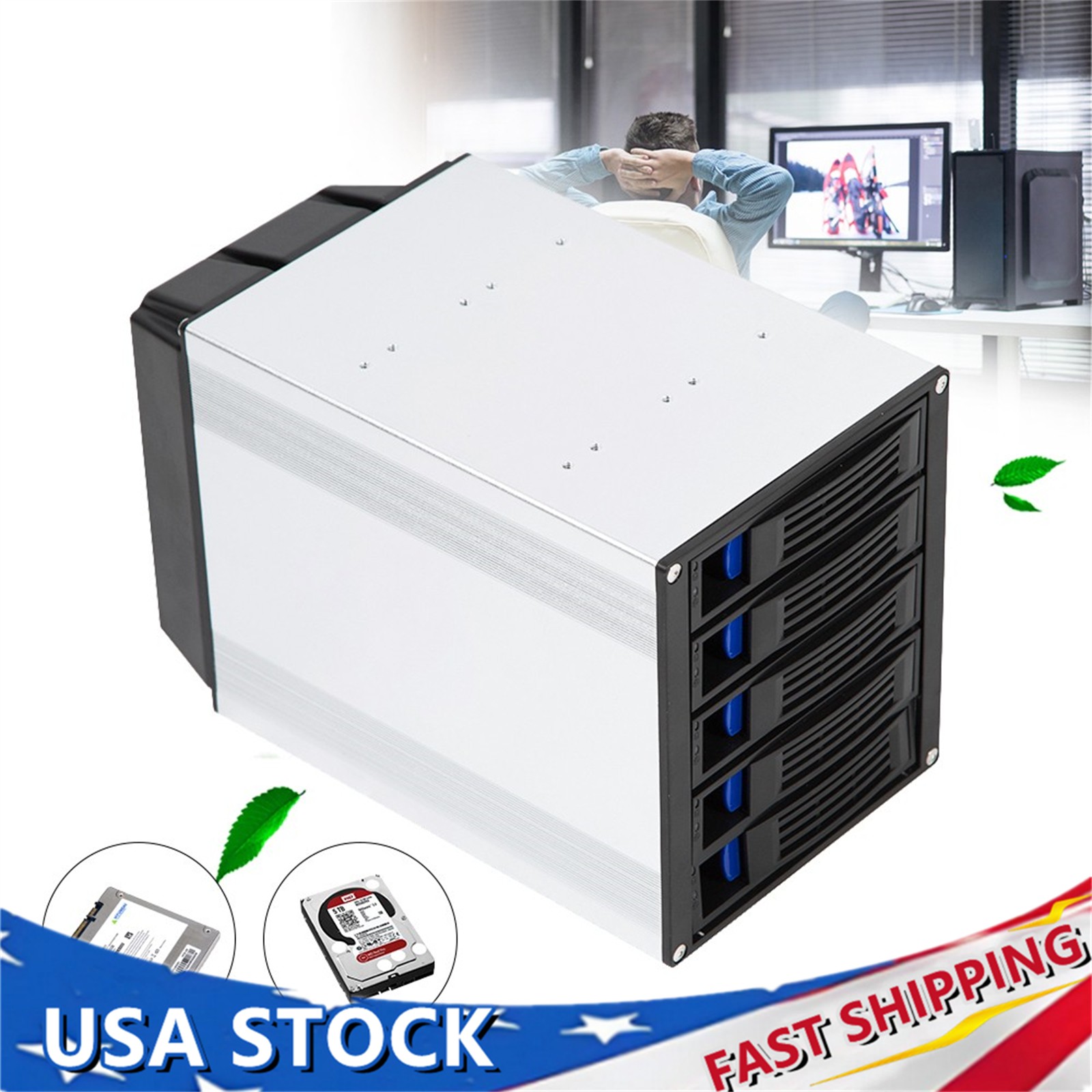 5 bays SATA SAS D Drive Bay Hard Drive Disk Case Enclosure 2.5"/3.5" USA
