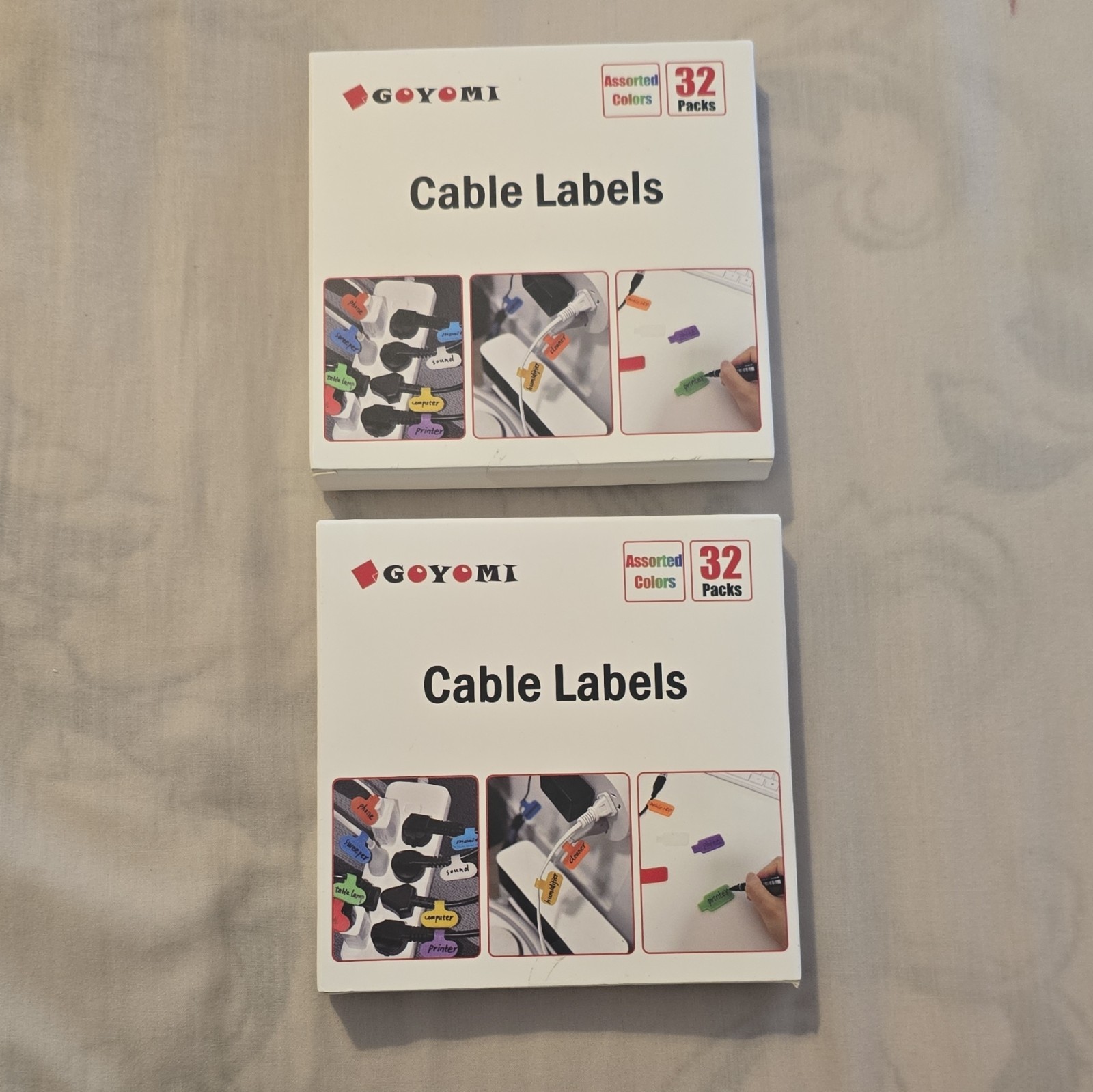 GOYOMI Self-Adhesive Cable Labels, Multicolor Plastic, 32 Pack