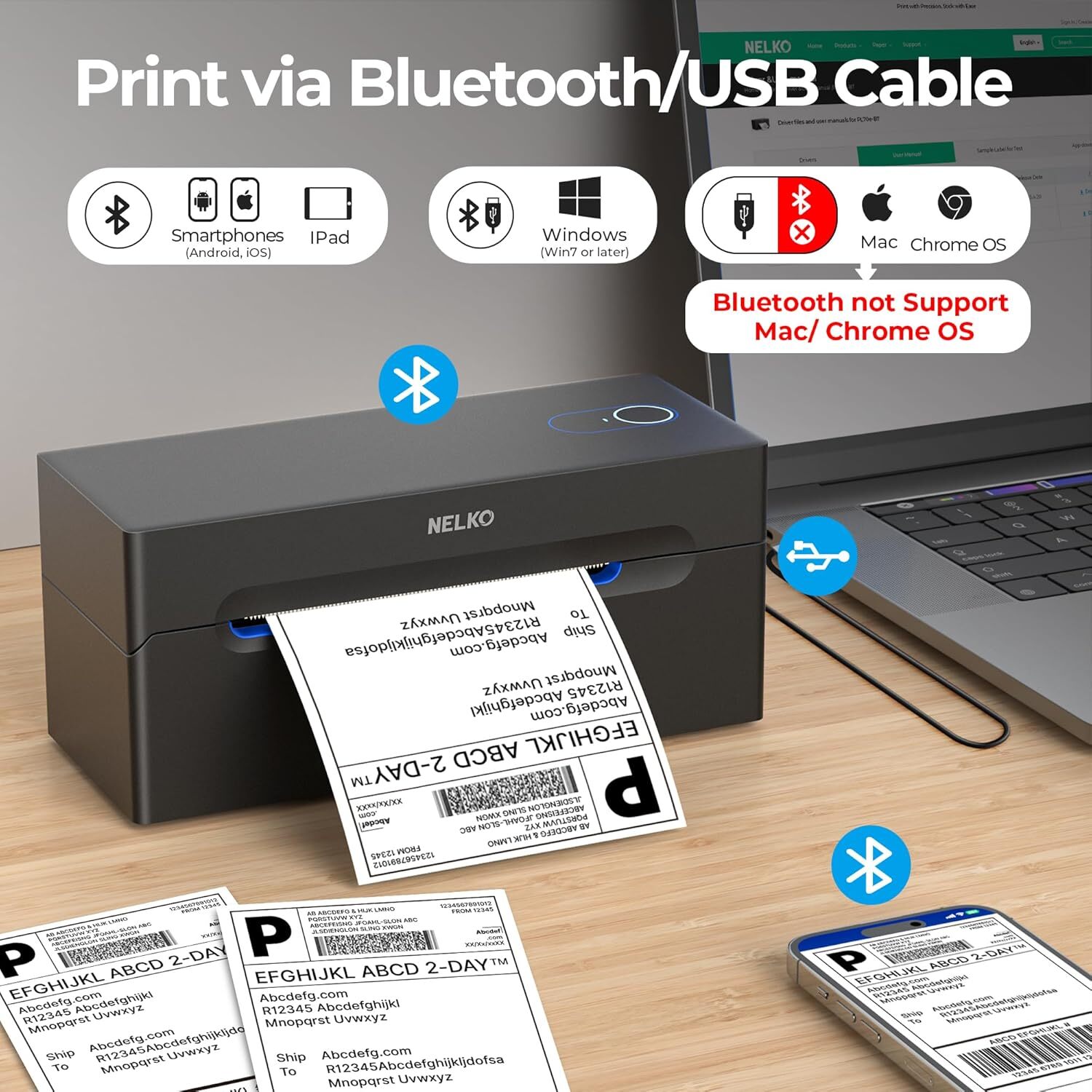 Nelko Bluetooth Thermal Shipping Label Printer, Wireless 4x6 Shipping Labels
