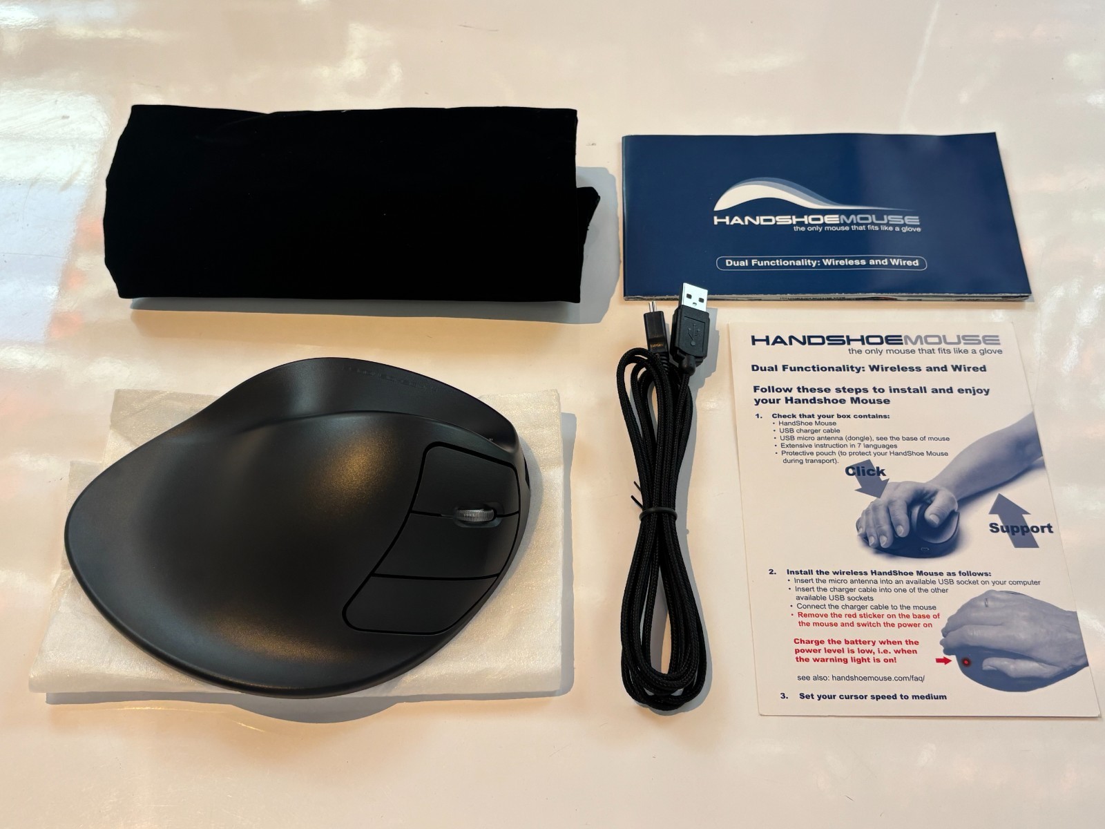 Hippus HandShoe Mouse L2UB-LC Large Wireless, Right Hand, USB, Black [open box]