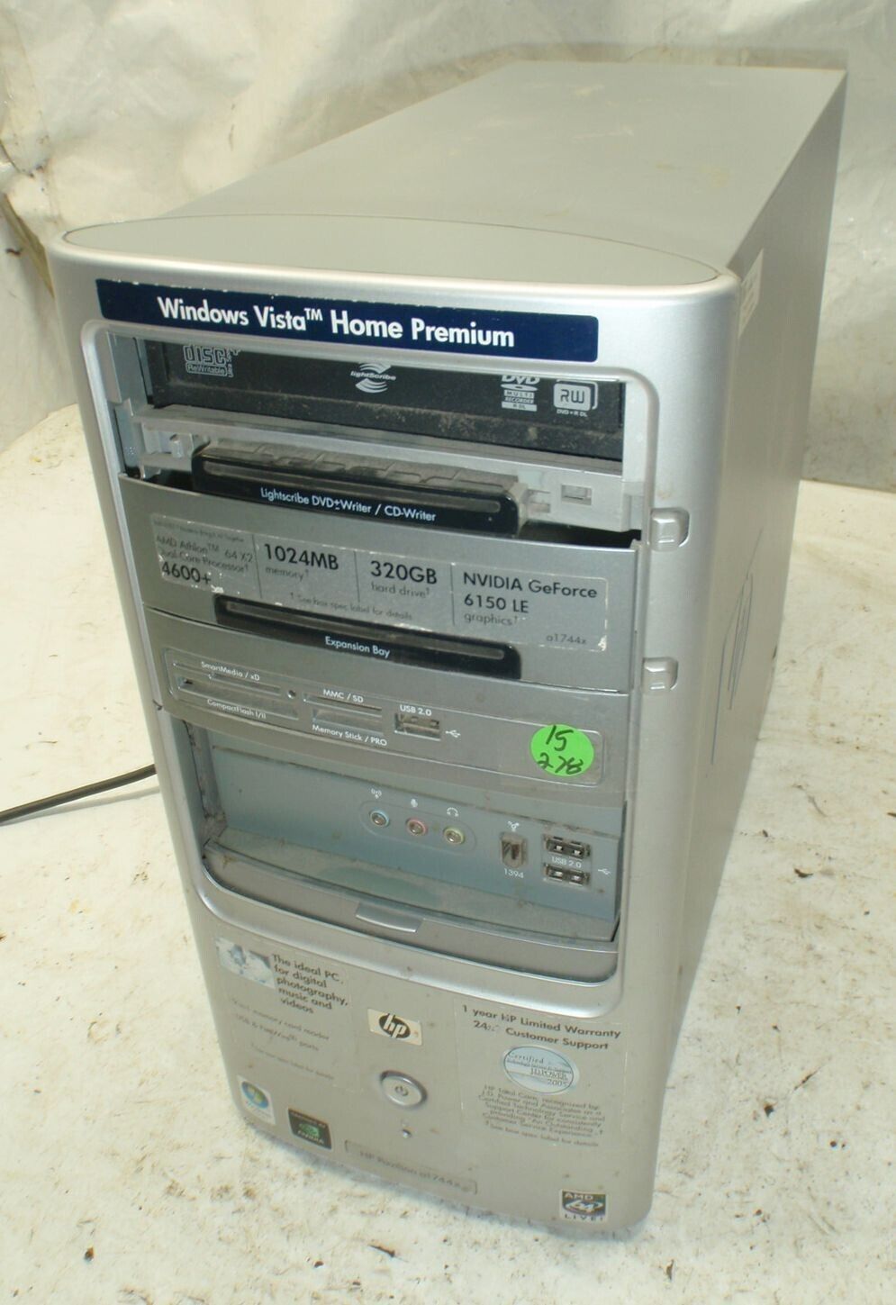 HP Pavilion a1744x Model a1000 Desktop Computer w Windows Vista Business COA