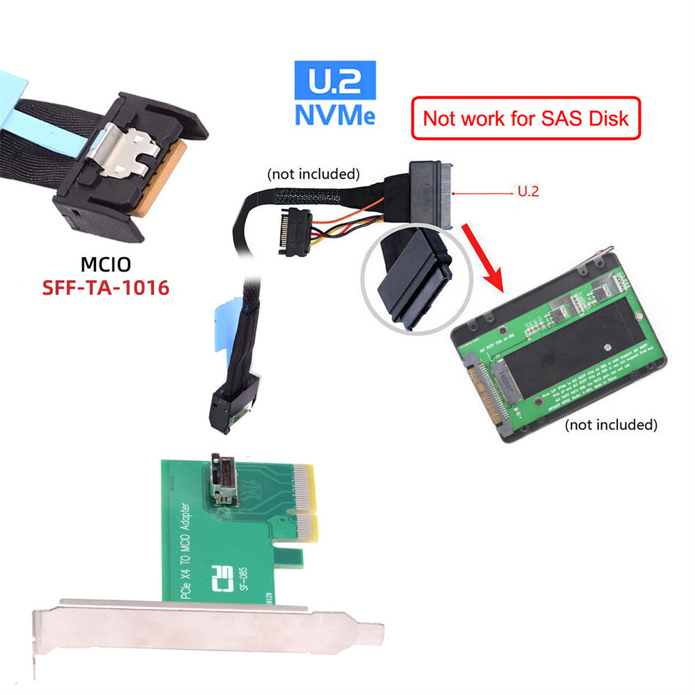 Cablecy PCI-Express 5.0 4.0 4X to MCIO Mini Cool Edge IO Female Host Adapter
