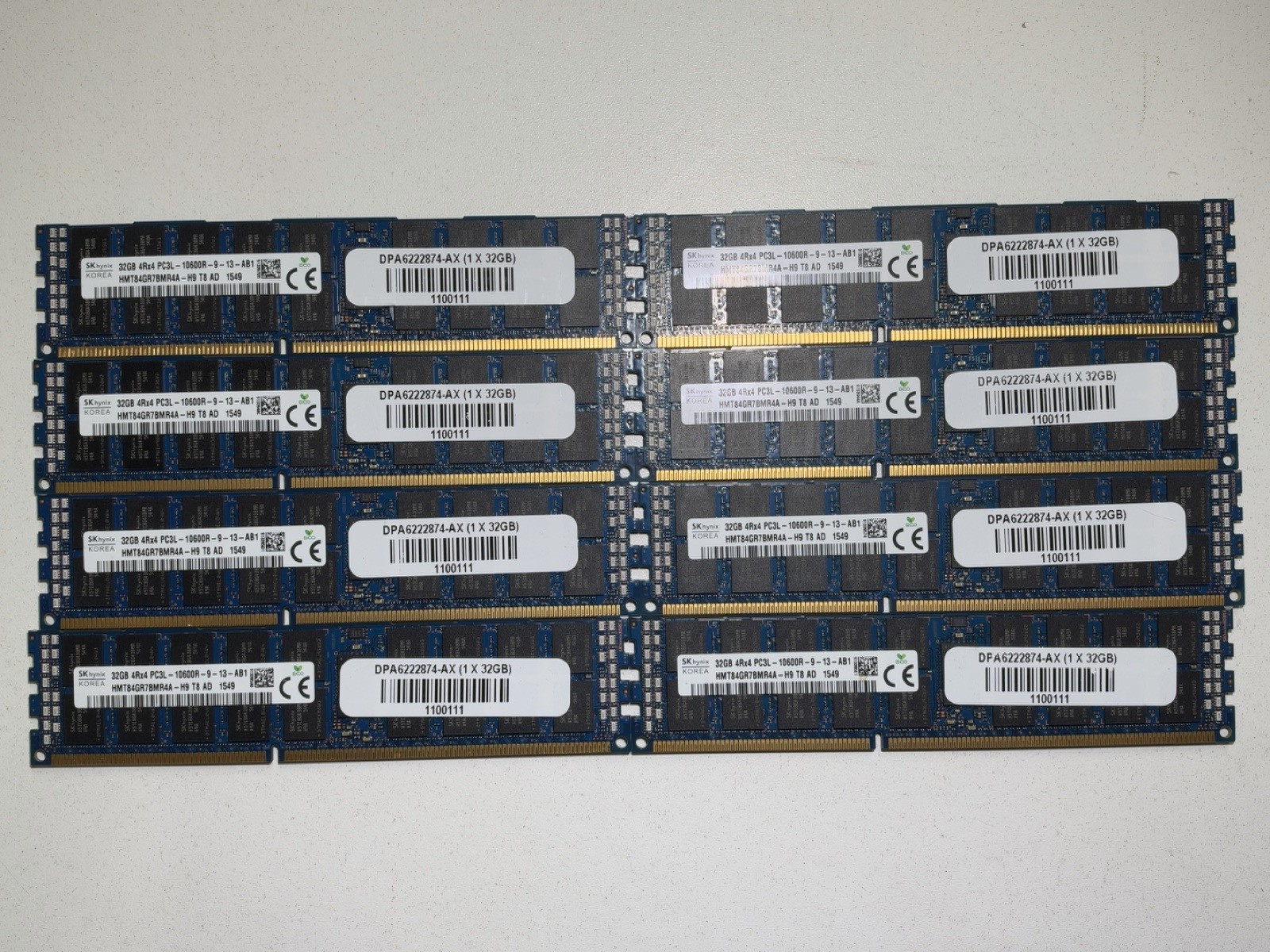SK Hynix 32GB 4RX4 PC3L-10600R RDIMM Server Memory RAM HMT84GR7BMR4A-H9 Lot of 8