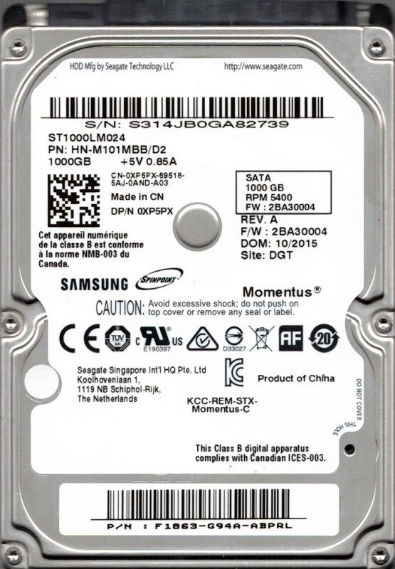 Samsung ST1000LM024 P/N: HN-M101MBB/D2 F/W: 2BA30004 1TB