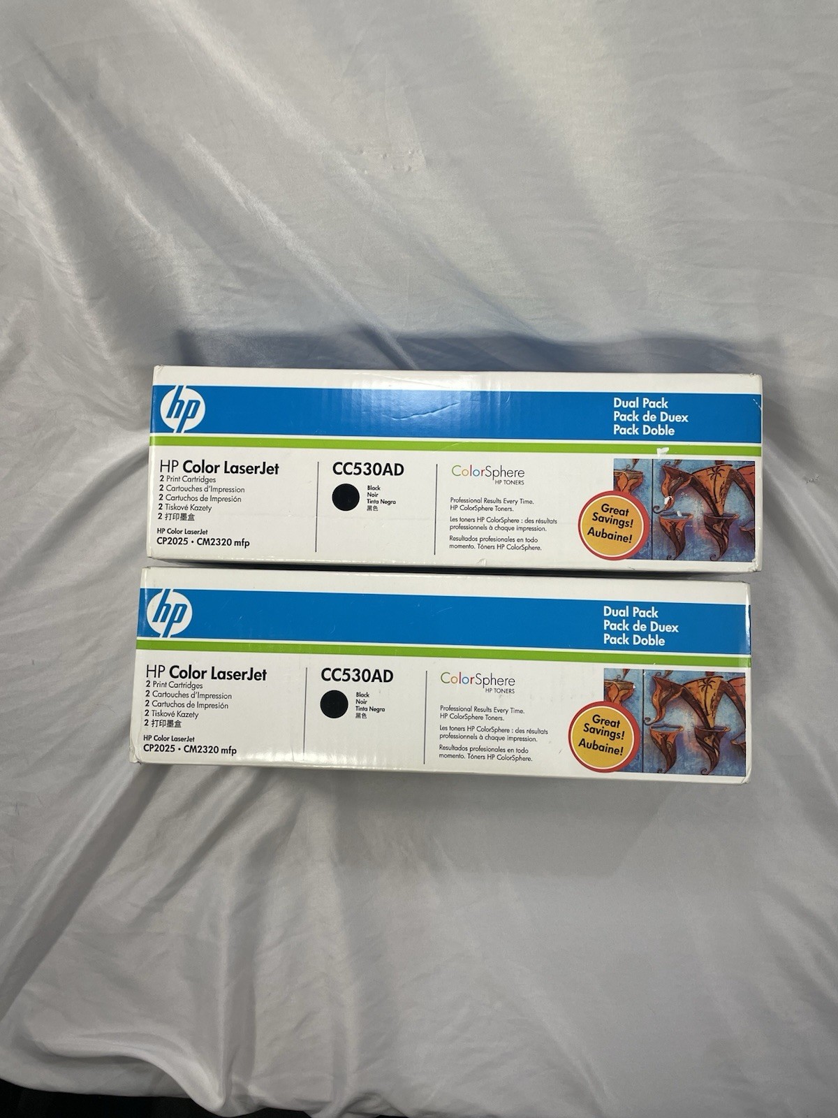 Dual Pack HP Color LaserJet CC530AD Black Toner Cartridge • OEM Genuine