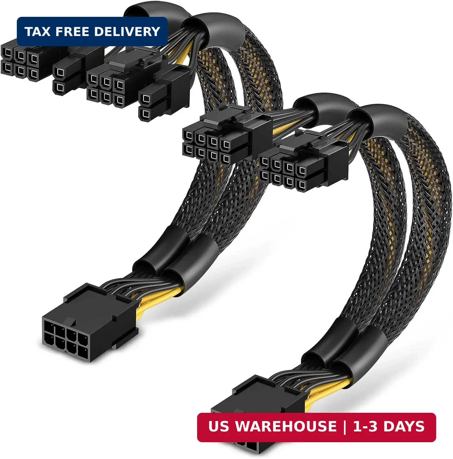 2-Pack PCIe 8 Pin to Dual 8 Pin (6+2) Power Adapter Cable, 9 Inches, with Heat-S
