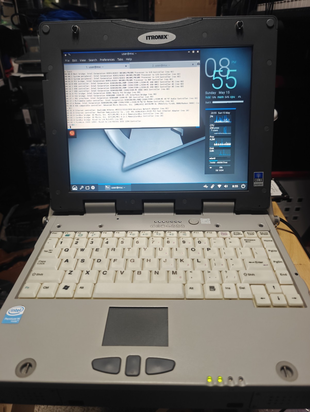 Itronix GoBook III IX 260+ Pentium 4 1.8 ghz IDE SSD 64 GB 768 MB RAM MX Linux