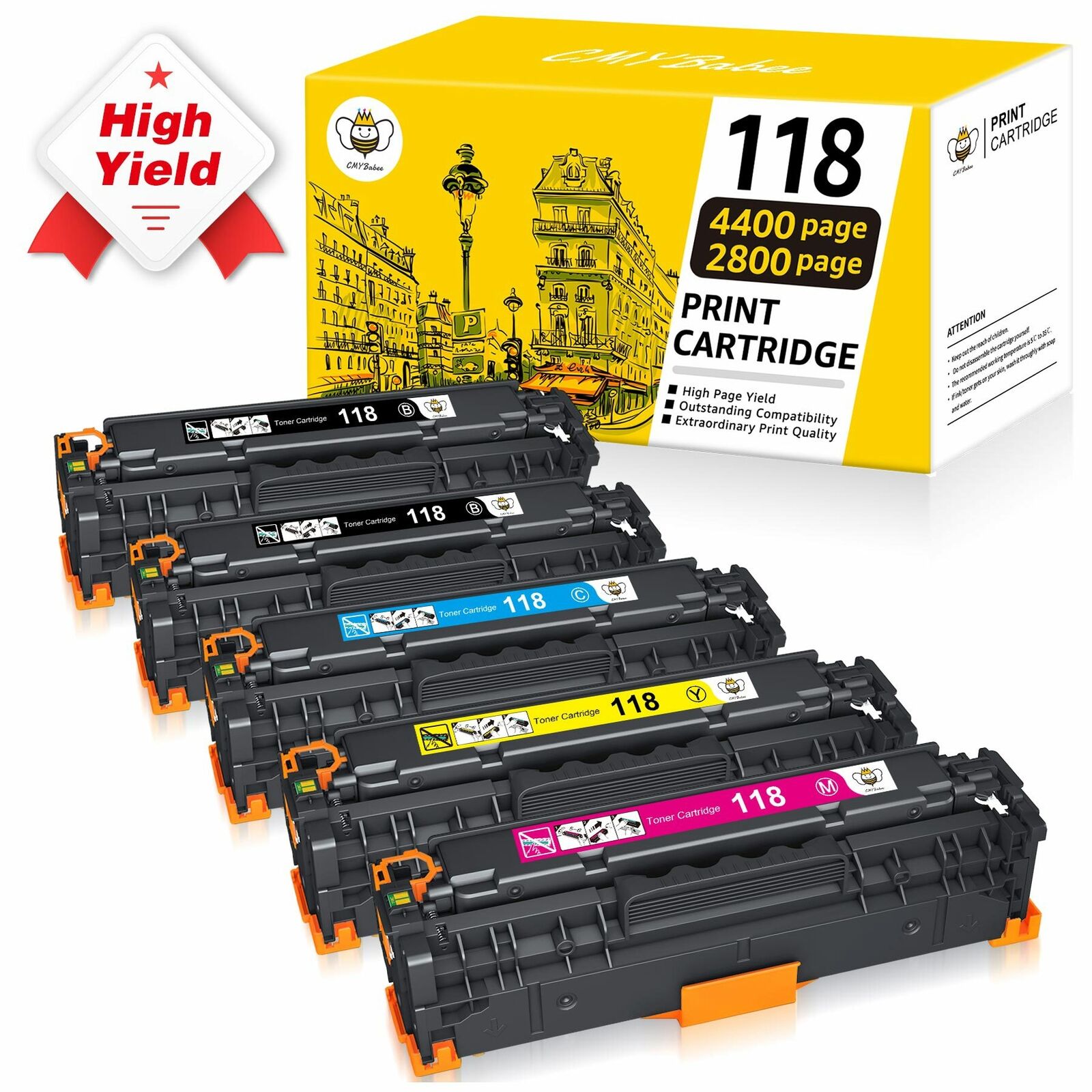 5PK Canon 118 Toner Cartridges for Ink Imageclass MF8350CDN MF8380CDW LBP7660CDN