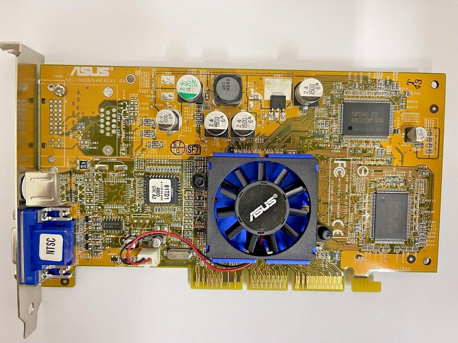 RARE ASUS AGP-8170DDR 64M NVIDIA GEFORCE4 MX440 AGP VGA CARD BLUE FAN MDL MXB38 