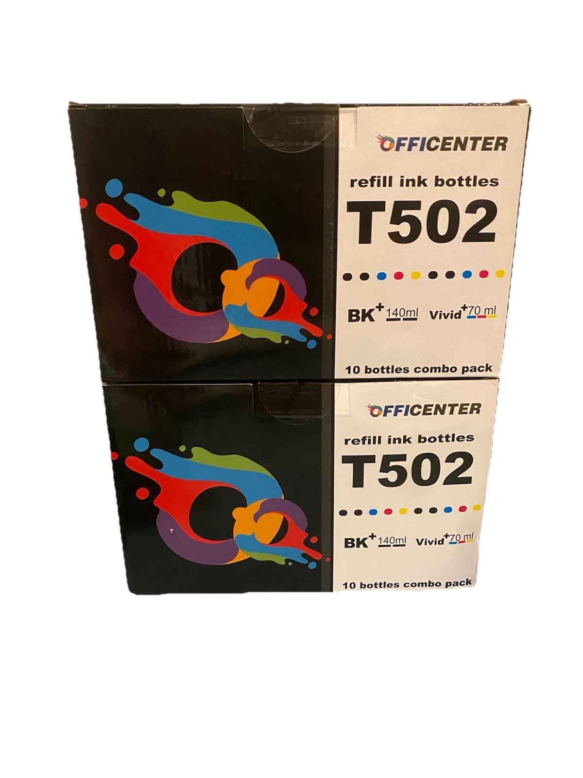 (2pk)Officenter 10 Bottle Combo Pack Refill Ink Bottles T502 BK 140mL Vivid 70mL