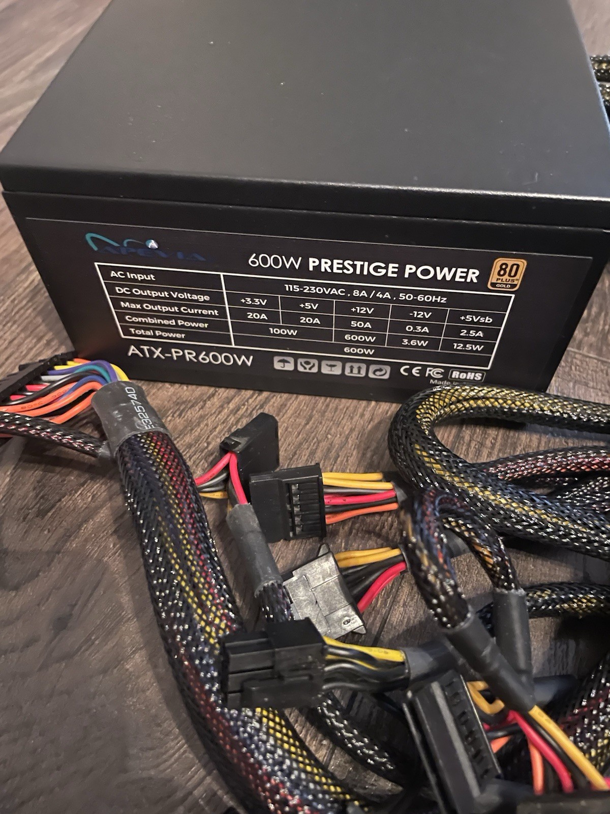 Apevia ATX-PR600W Power Supply 600W Non-Modular Switching, 80 Plus Gold