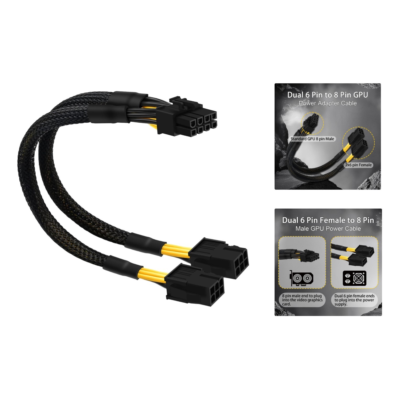 Versatile 6 Pin to 8 Pin GPU Power Adapter - Compatible with Major Brands, 24cm