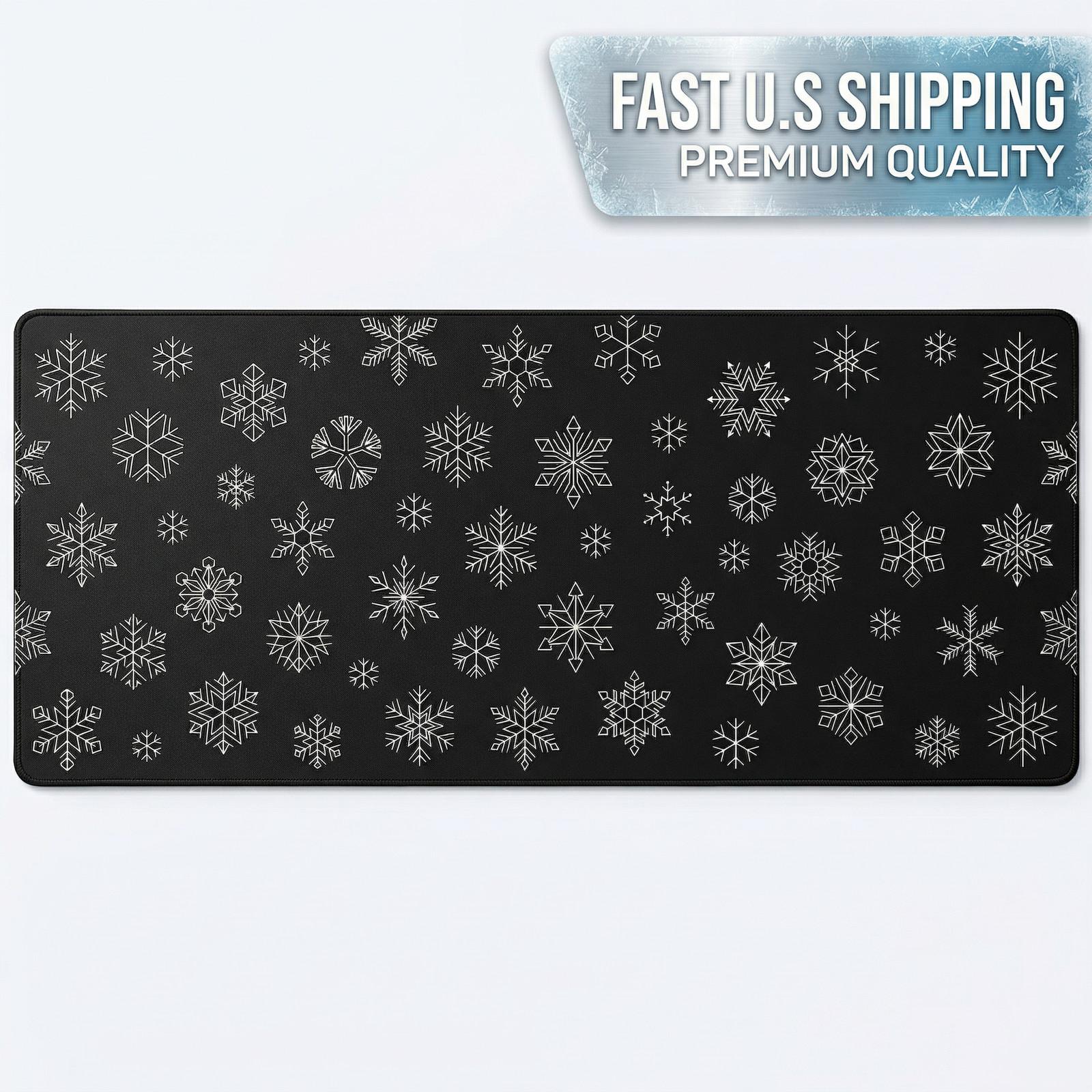 Minimalist Snowflake Winter Gaming Mouse Pad Extended Desk Mat 36x18 Geometric