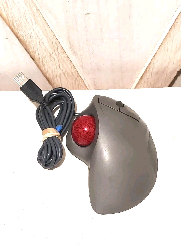 Logitech T-BB18 USB Trackman Wheel Mouse Scroll Red Ball Marble - TESTED
