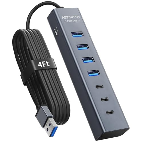4Ft 7-Port USB 3.0 Hub - 4 USB-A & 3 USB-C Aluminum