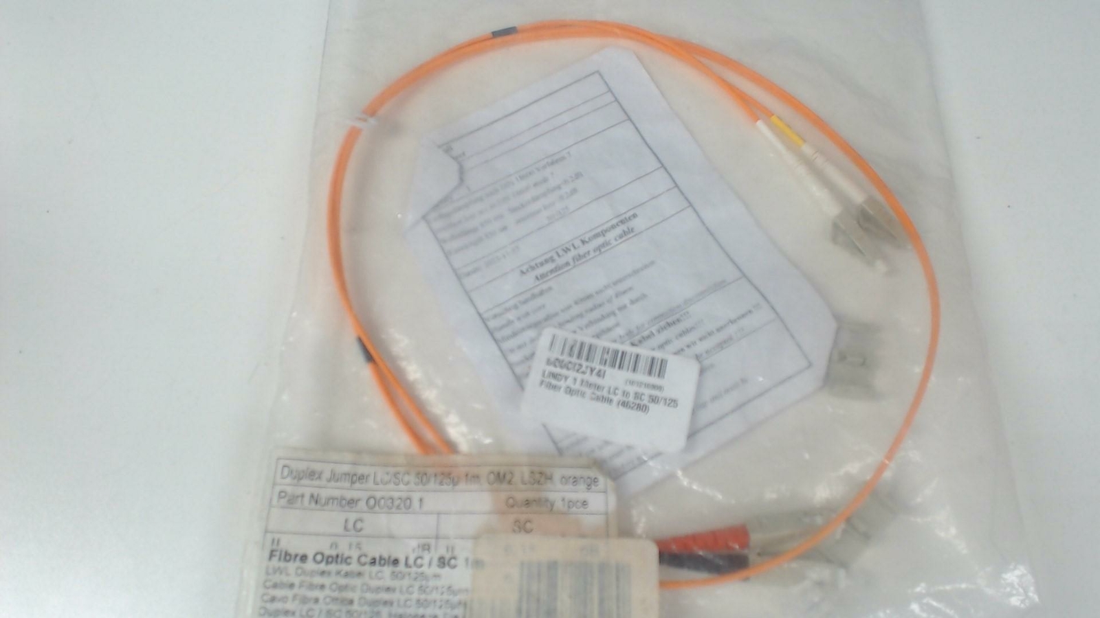Fiber Optic Cable LC to SC 50/125 Lindy 1 Meter Lindy