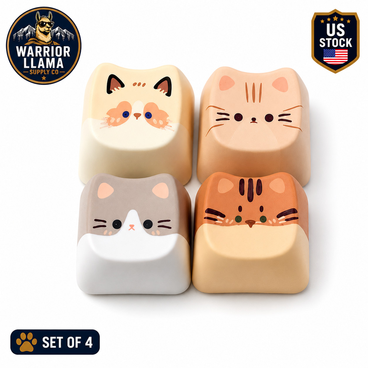 Cute Cat Keycap Set of 4 Cherry MX Compatible Custom Mechanical Keyboard Caps
