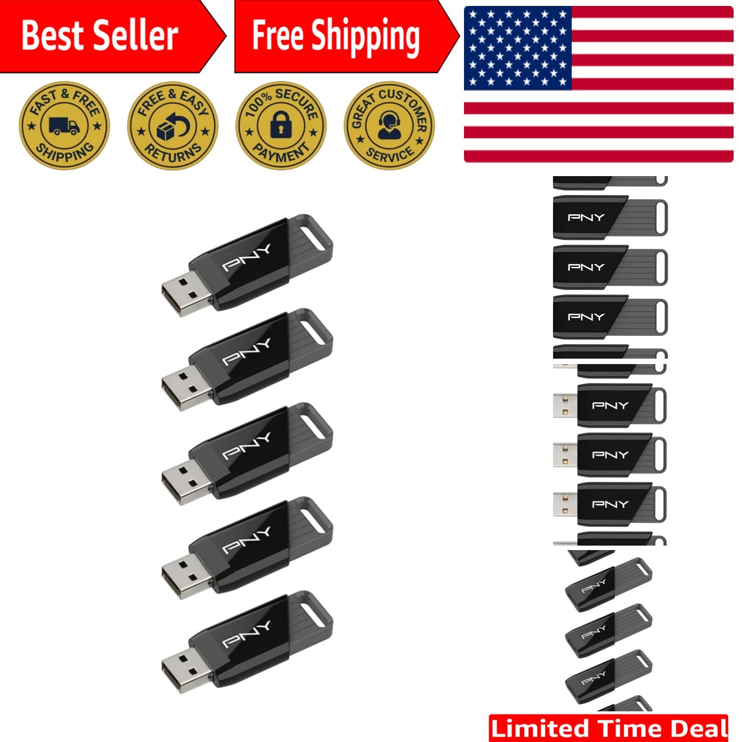 5-Pack 64GB USB 3.2 Gen 1 Flash Drives - Lightweight & Durable Storage Solutions