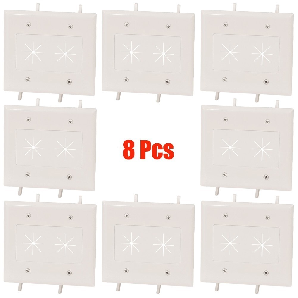 8 Pcs 2 Gang Low Voltage Flexible Opening Wall Plate Pass Through AV Cable White