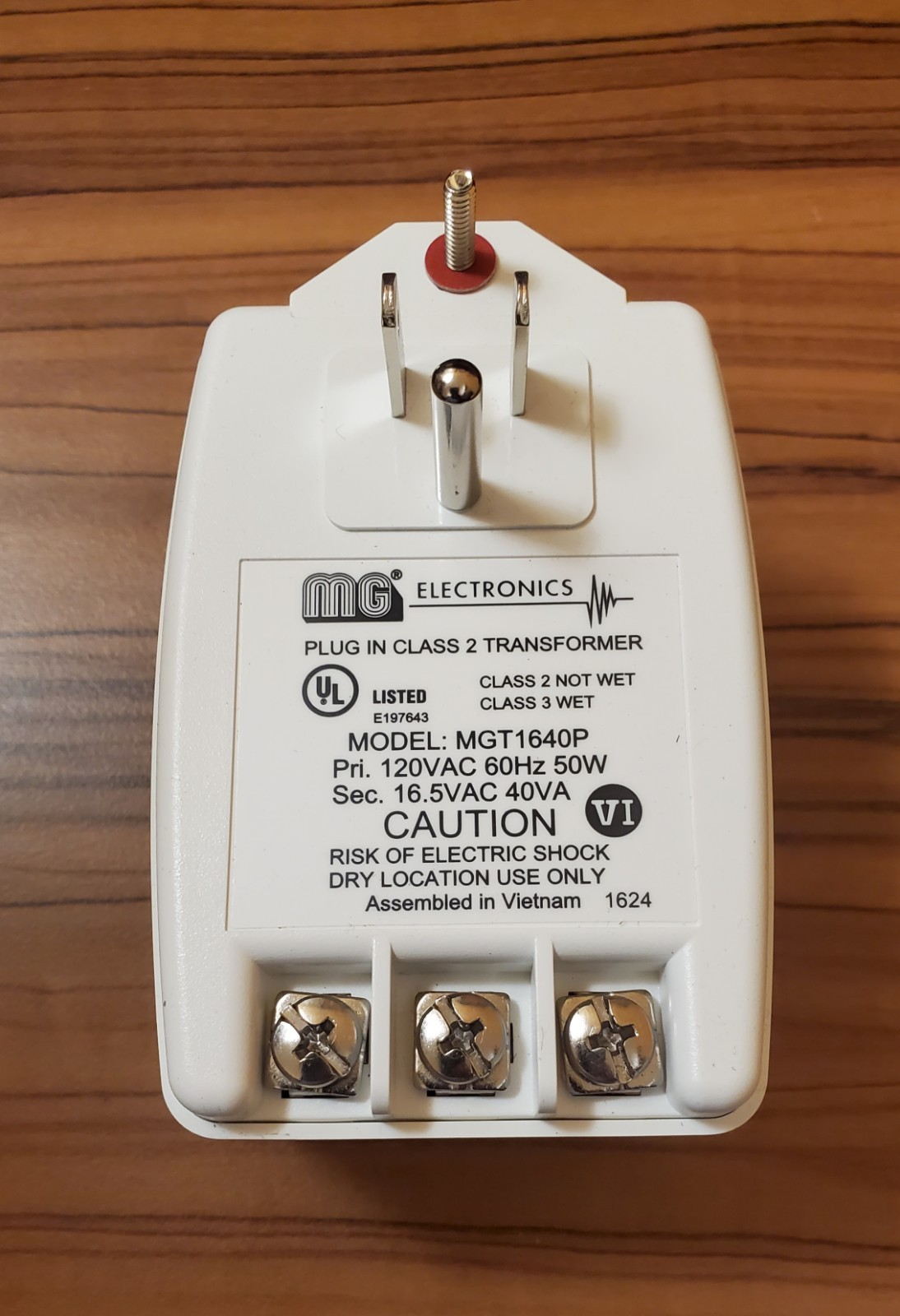 MG Electronics Plug In 16.5VAC Class 2 Transformer MGT1640P 40 VA  - NEW